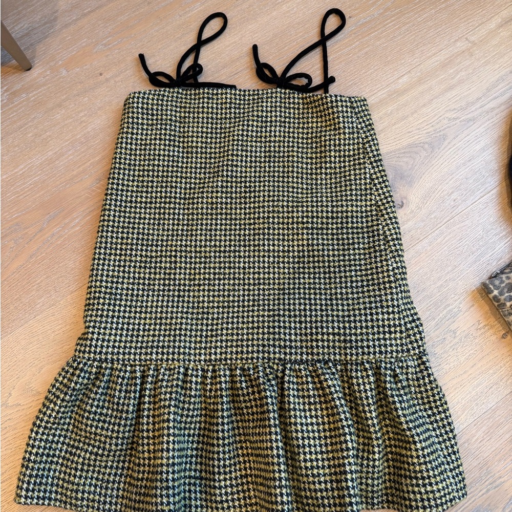 Ganni Black and Cream Houndstooth Mini Dress